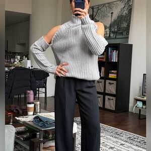 Gray Cold Shoulder Sweater